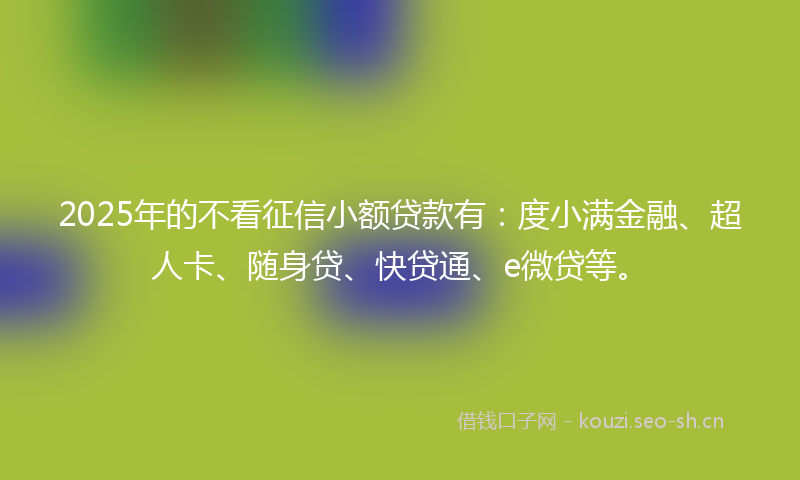 2025年的不看征信小额贷款有：度小满金融、超人卡、随身贷、快贷通、e微贷等。