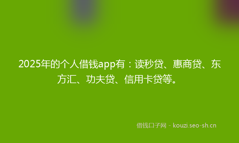 2025年的个人借钱app有：读秒贷、惠商贷、东方汇、功夫贷、信用卡贷等。