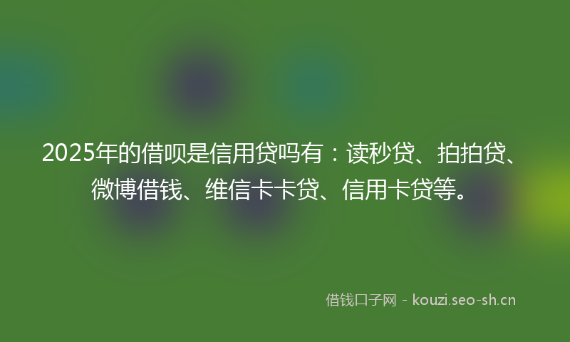 2025年的借呗是信用贷吗有:读秒贷、拍拍贷、微博借钱、维信卡卡贷、信用卡贷等。