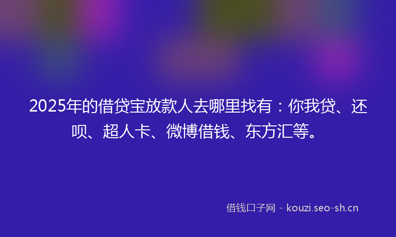 2025年的借贷宝放款人去哪里找有:你我贷、还呗、超人卡、微博借钱、东方汇等。