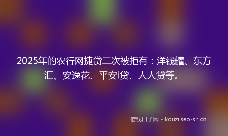 2025年的农行网捷贷二次被拒有：洋钱罐、东方汇、安逸花、平安i贷、人人贷等。