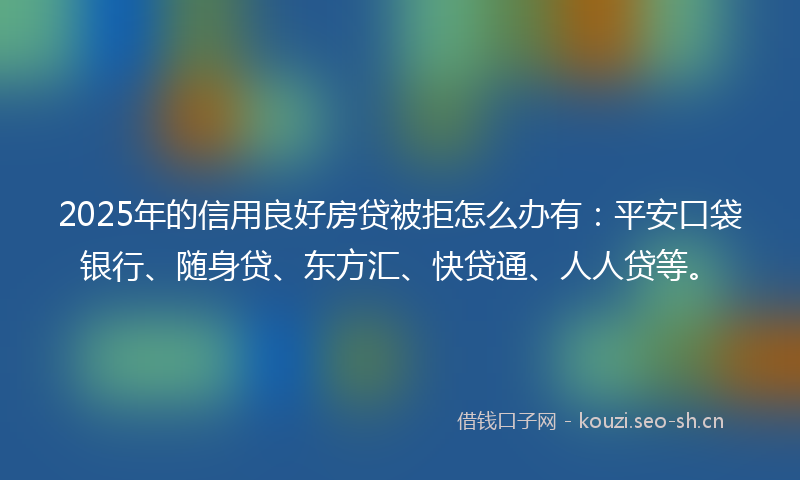 2025年的信用良好房贷被拒怎么办有:平安口袋银行、随身贷、东方汇、快贷通、人人贷等。