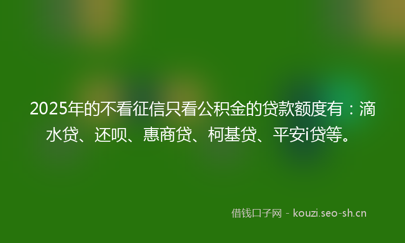 2025年的不看征信只看公积金的贷款额度有：滴水贷、还呗、惠商贷、柯基贷、平安i贷等。