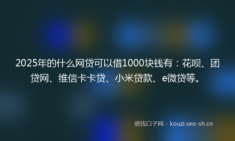 2025年的什么网贷可以借1000块钱有：花呗、团贷网、维信卡卡贷、小米贷款、e微贷等。