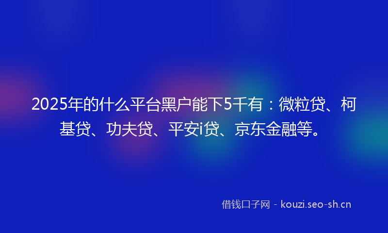2025年的什么平台黑户能下5千有：微粒贷、柯基贷、功夫贷、平安i贷、京东金融等。