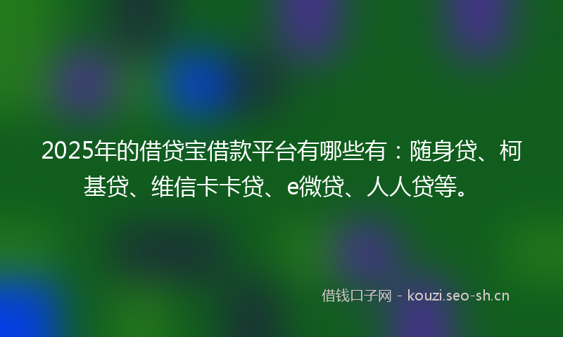 2025年的借贷宝借款平台有哪些有：随身贷、柯基贷、维信卡卡贷、e微贷、人人贷等。