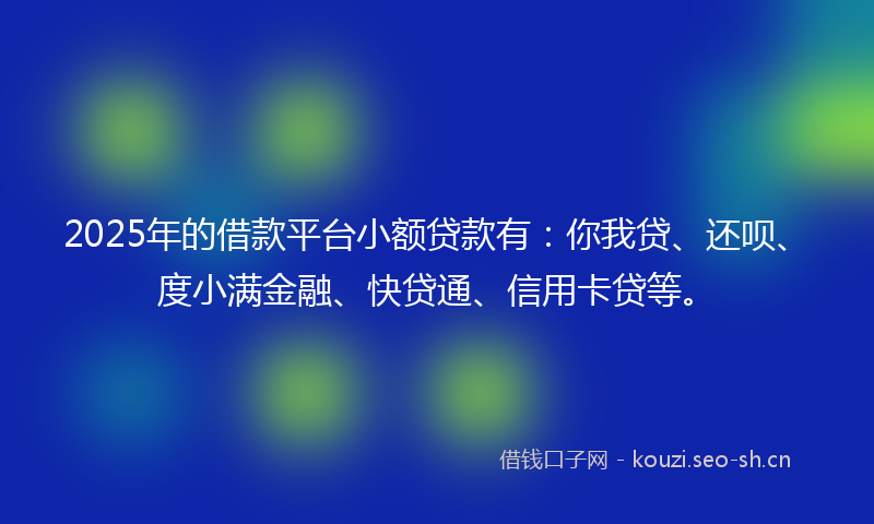 2025年的借款平台小额贷款有:你我贷、还呗、度小满金融、快贷通、信用卡贷等。