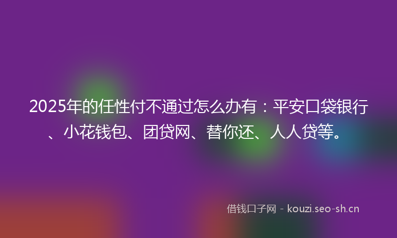 2025年的任性付不通过怎么办有：平安口袋银行、小花钱包、团贷网、替你还、人人贷等。