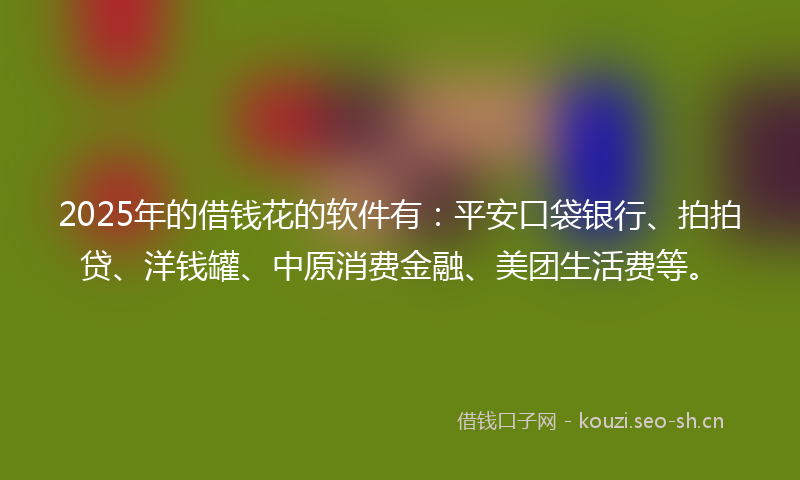 2025年的借钱花的软件有:平安口袋银行、拍拍贷、洋钱罐、中原消费金融、美团生活费等。