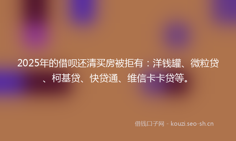 2025年的借呗还清买房被拒有:洋钱罐、微粒贷、柯基贷、快贷通、维信卡卡贷等。