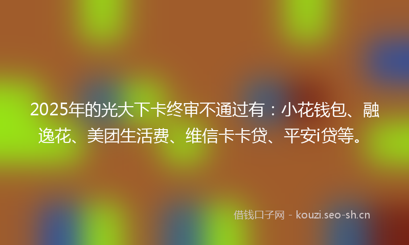 2025年的光大下卡终审不通过有：小花钱包、融逸花、美团生活费、维信卡卡贷、平安i贷等。