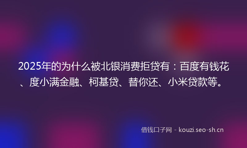 2025年的为什么被北银消费拒贷有：百度有钱花、度小满金融、柯基贷、替你还、小米贷款等。