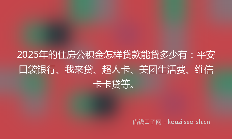 2025年的住房公积金怎样贷款能贷多少有：平安口袋银行、我来贷、超人卡、美团生活费、维信卡卡贷等。