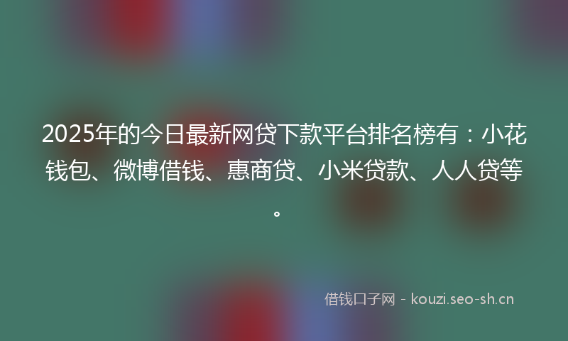 2025年的今日最新网贷下款平台排名榜有：小花钱包、微博借钱、惠商贷、小米贷款、人人贷等。