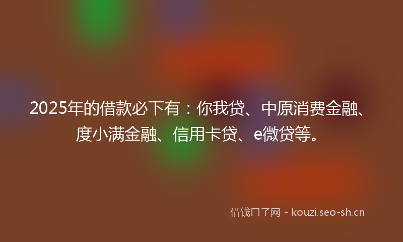 2025年的借款必下有：你我贷、中原消费金融、度小满金融、信用卡贷、e微贷等。