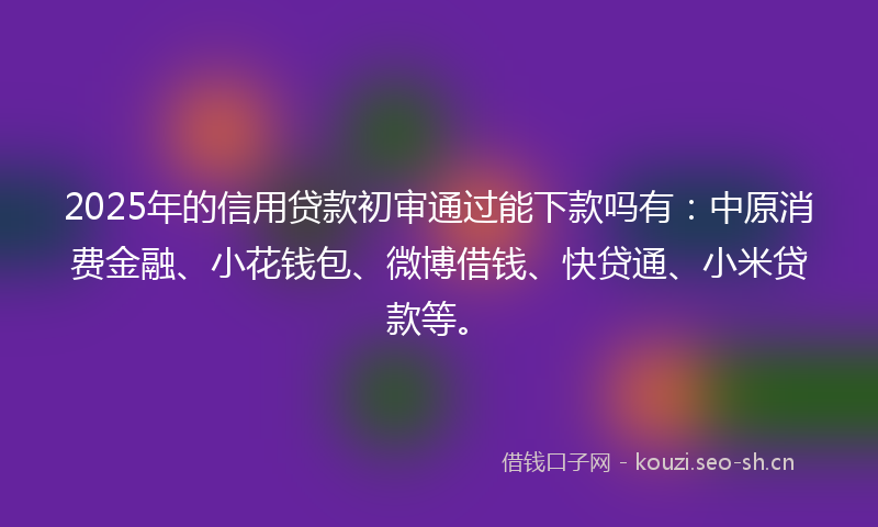 2025年的信用贷款初审通过能下款吗有:中原消费金融、小花钱包、微博借钱、快贷通、小米贷款等。