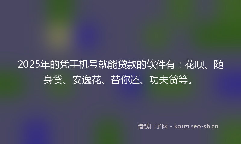 2025年的凭手机号就能贷款的软件有：花呗、随身贷、安逸花、替你还、功夫贷等。
