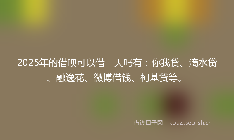 2025年的借呗可以借一天吗有：你我贷、滴水贷、融逸花、微博借钱、柯基贷等。