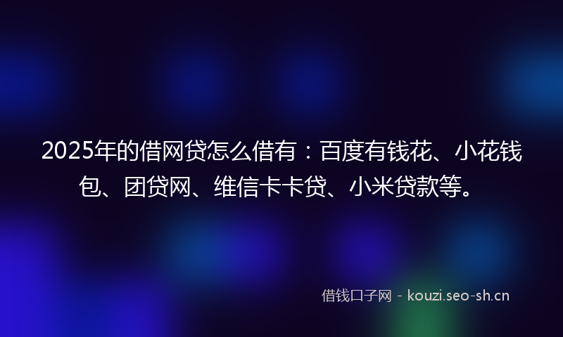 2025年的借网贷怎么借有：百度有钱花、小花钱包、团贷网、维信卡卡贷、小米贷款等。