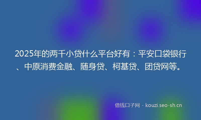 2025年的两千小贷什么平台好有：平安口袋银行、中原消费金融、随身贷、柯基贷、团贷网等。