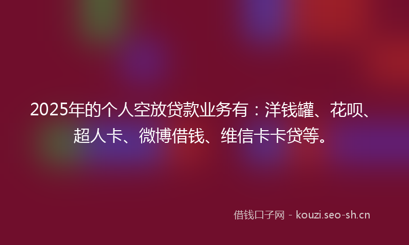 2025年的个人空放贷款业务有：洋钱罐、花呗、超人卡、微博借钱、维信卡卡贷等。