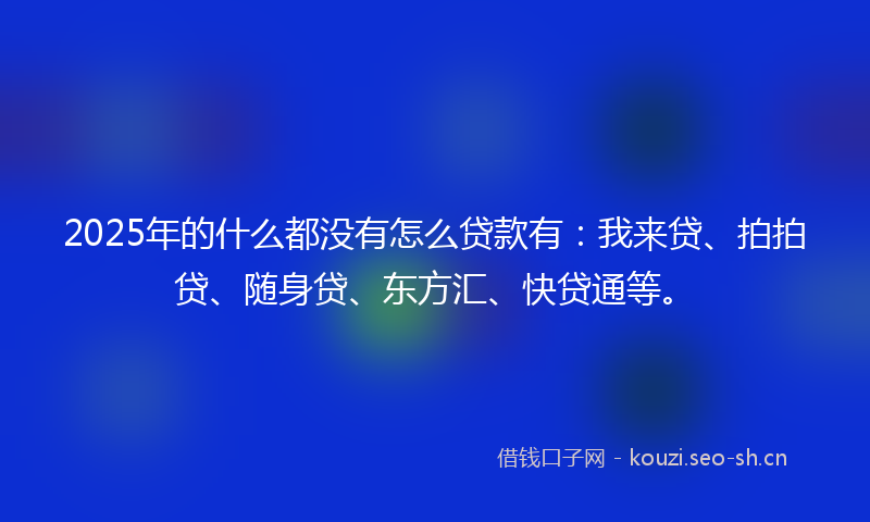 2025年的什么都没有怎么贷款有：我来贷、拍拍贷、随身贷、东方汇、快贷通等。