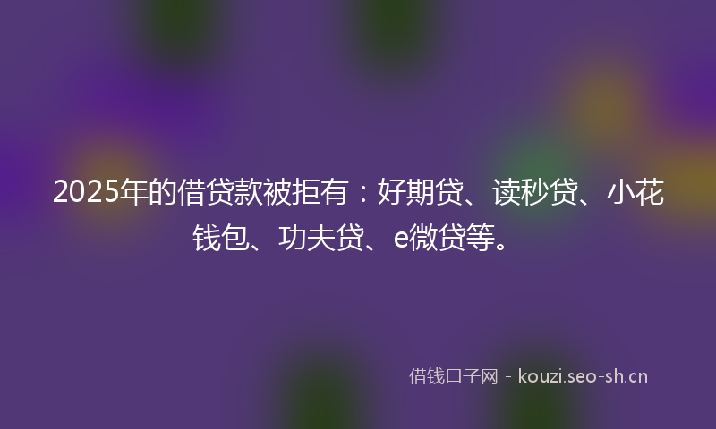 2025年的借贷款被拒有：好期贷、读秒贷、小花钱包、功夫贷、e微贷等。