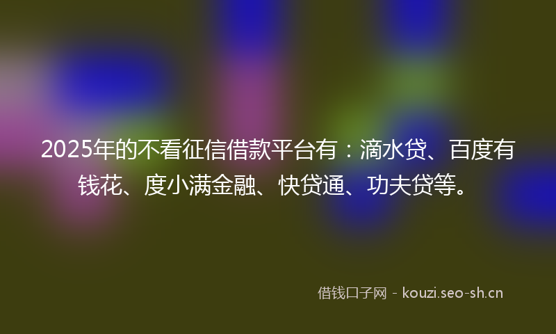 2025年的不看征信借款平台有：滴水贷、百度有钱花、度小满金融、快贷通、功夫贷等。