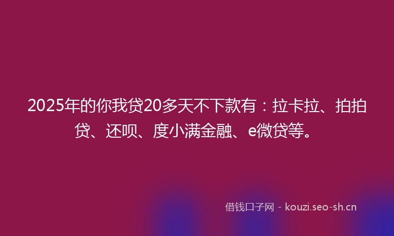 2025年的你我贷20多天不下款有：拉卡拉、拍拍贷、还呗、度小满金融、e微贷等。