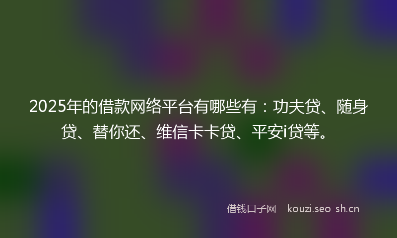 2025年的借款网络平台有哪些有：功夫贷、随身贷、替你还、维信卡卡贷、平安i贷等。