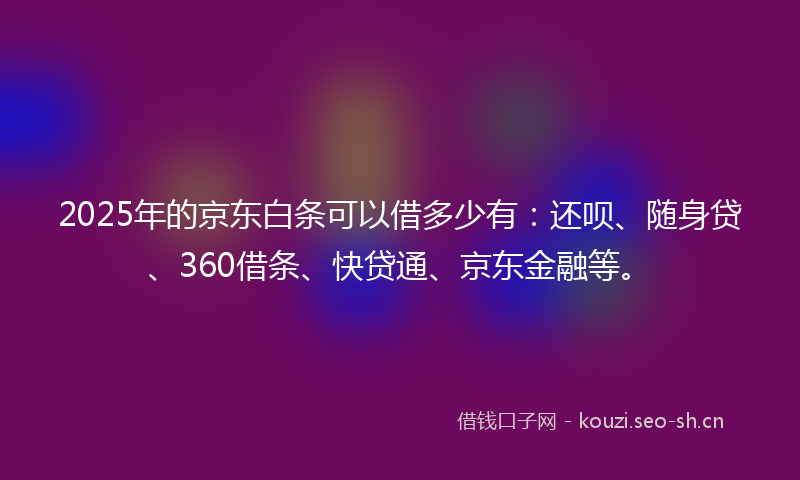 2025年的京东白条可以借多少有：还呗、随身贷、360借条、快贷通、京东金融等。