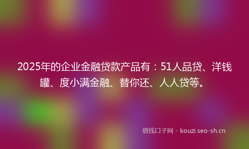 2025年的企业金融贷款产品有：51人品贷、洋钱罐、度小满金融、替你还、人人贷等。