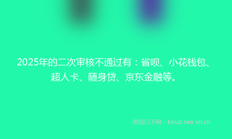 2025年的二次审核不通过有：省呗、小花钱包、超人卡、随身贷、京东金融等。
