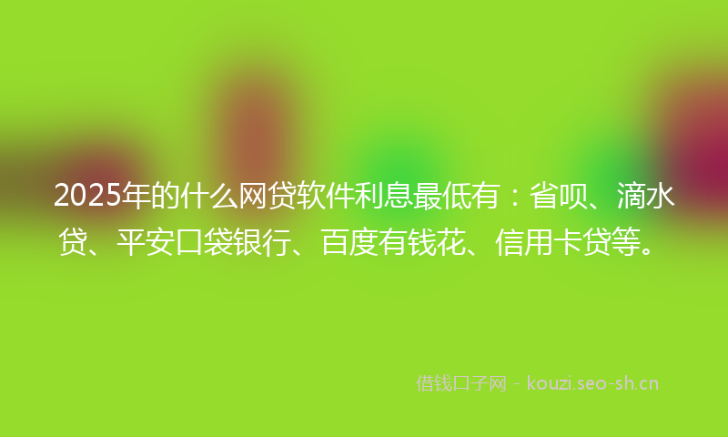 2025年的什么网贷软件利息最低有：省呗、滴水贷、平安口袋银行、百度有钱花、信用卡贷等。
