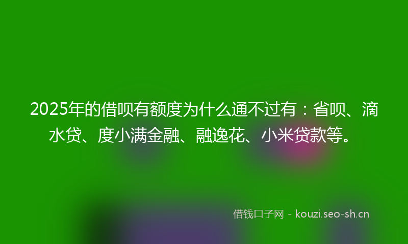 2025年的借呗有额度为什么通不过有:省呗、滴水贷、度小满金融、融逸花、小米贷款等。