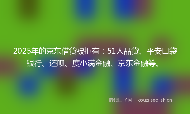 2025年的京东借贷被拒有：51人品贷、平安口袋银行、还呗、度小满金融、京东金融等。