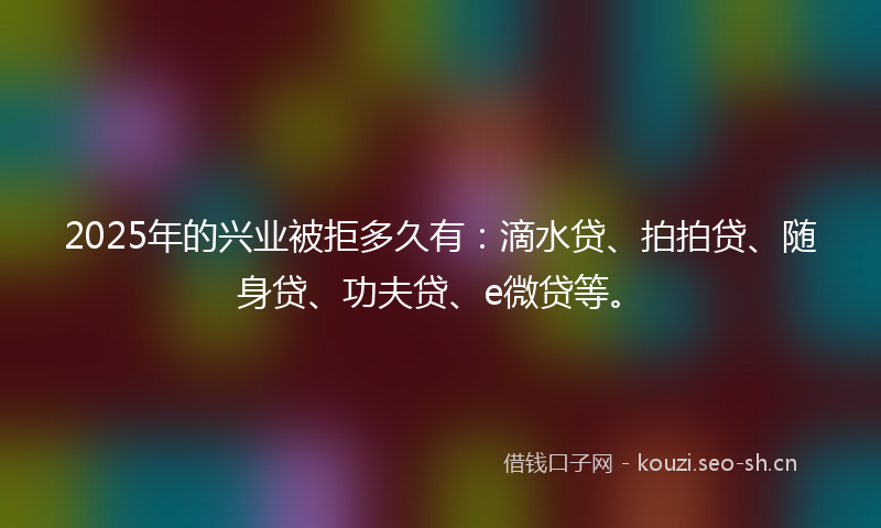 2025年的兴业被拒多久有：滴水贷、拍拍贷、随身贷、功夫贷、e微贷等。