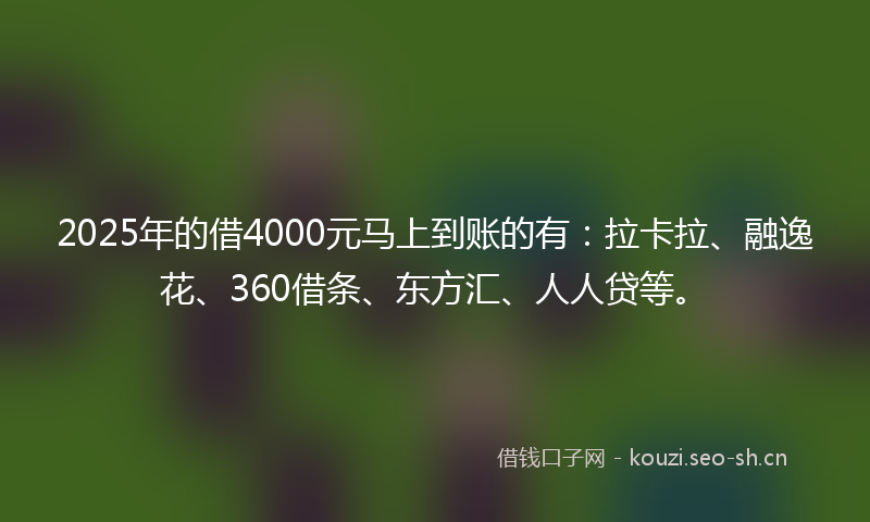 2025年的借4000元马上到账的有:拉卡拉、融逸花、360借条、东方汇、人人贷等。