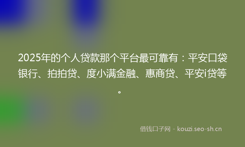 2025年的个人贷款那个平台最可靠有：平安口袋银行、拍拍贷、度小满金融、惠商贷、平安i贷等。