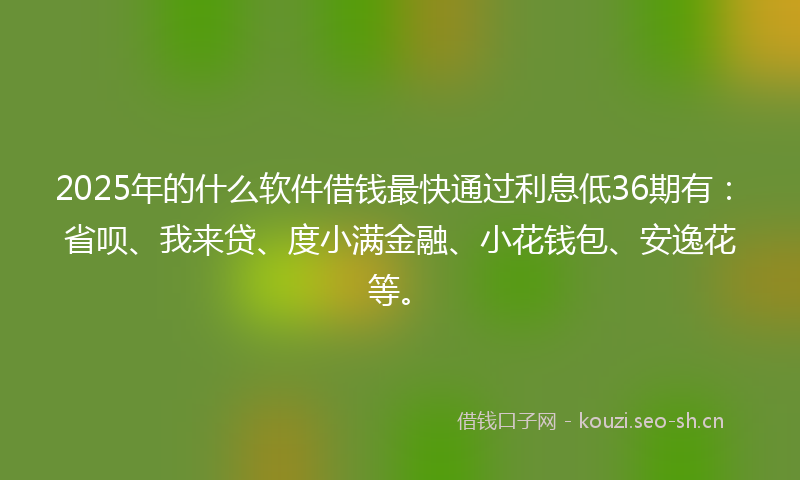 2025年的什么软件借钱最快通过利息低36期有：省呗、我来贷、度小满金融、小花钱包、安逸花等。
