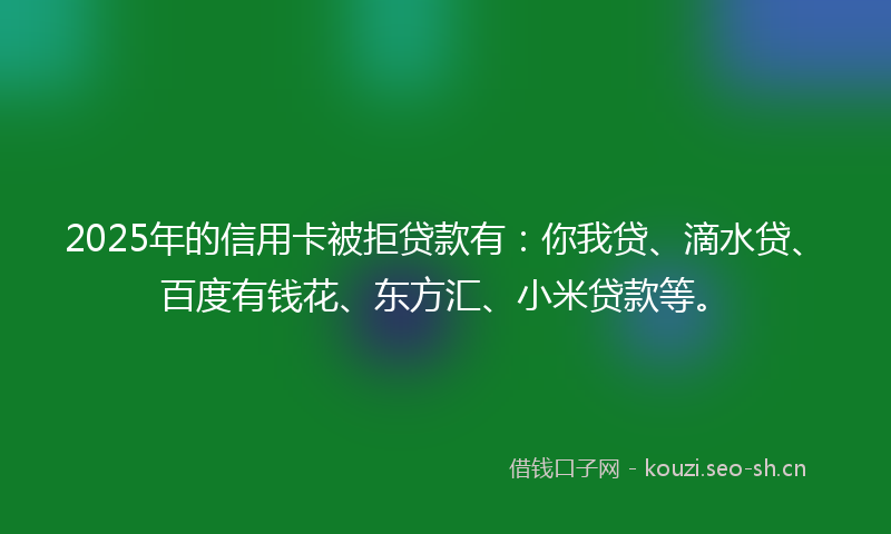 2025年的信用卡被拒贷款有：你我贷、滴水贷、百度有钱花、东方汇、小米贷款等。
