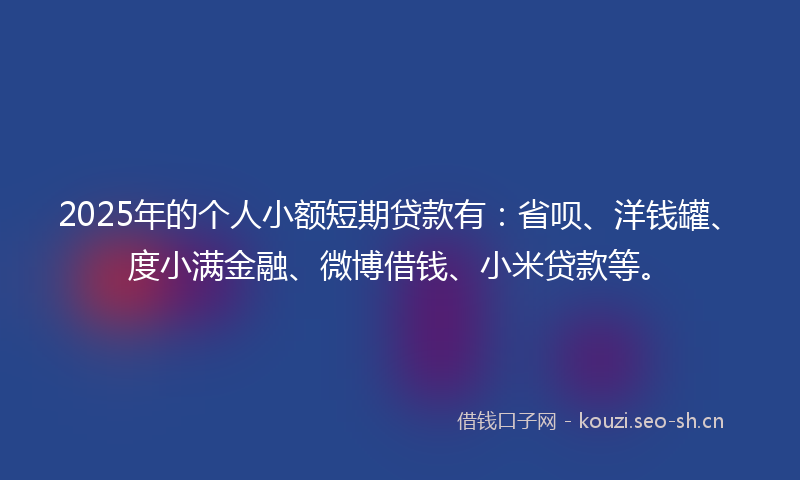 2025年的个人小额短期贷款有：省呗、洋钱罐、度小满金融、微博借钱、小米贷款等。