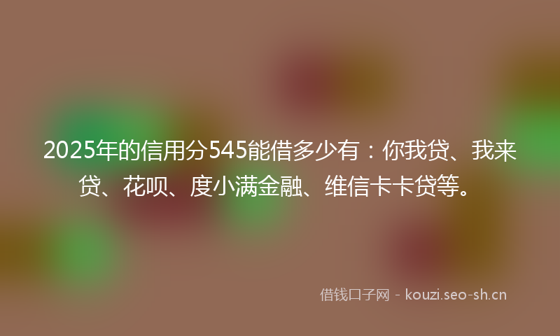 2025年的信用分545能借多少有：你我贷、我来贷、花呗、度小满金融、维信卡卡贷等。