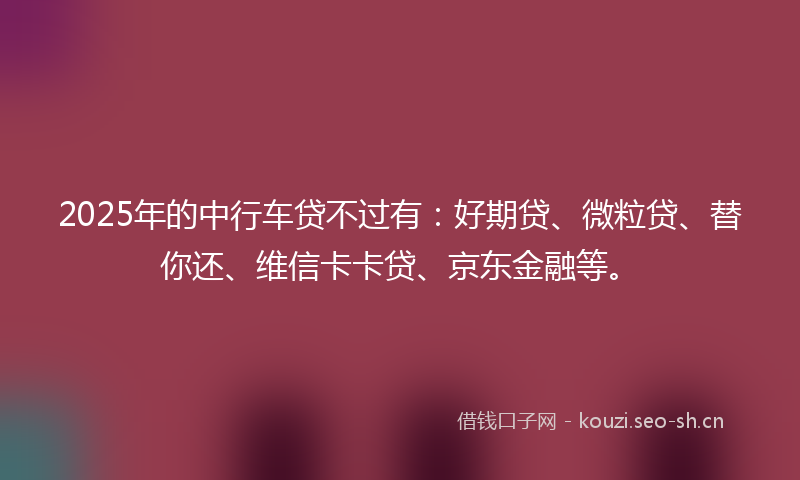 2025年的中行车贷不过有：好期贷、微粒贷、替你还、维信卡卡贷、京东金融等。