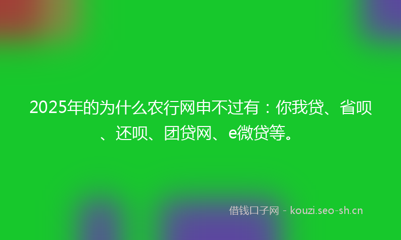 2025年的为什么农行网申不过有：你我贷、省呗、还呗、团贷网、e微贷等。