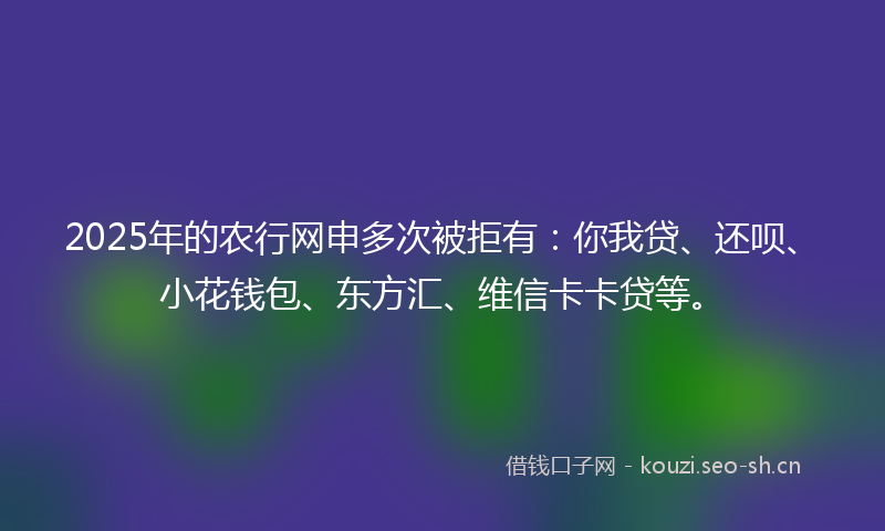 2025年的农行网申多次被拒有：你我贷、还呗、小花钱包、东方汇、维信卡卡贷等。