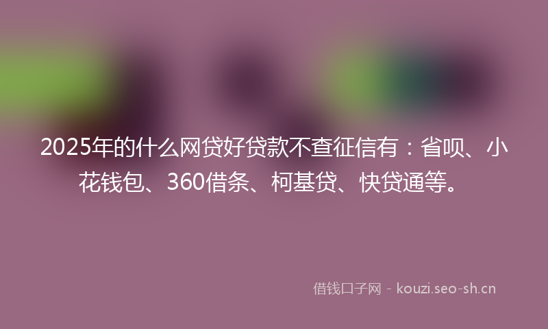2025年的什么网贷好贷款不查征信有：省呗、小花钱包、360借条、柯基贷、快贷通等。