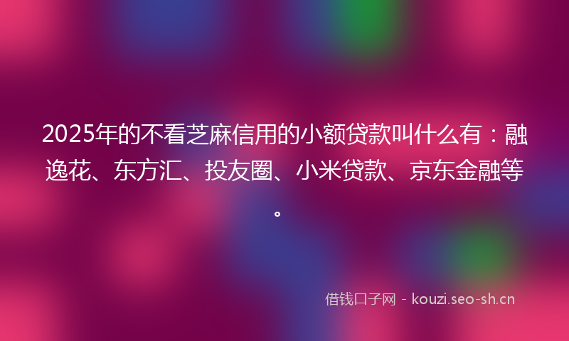 2025年的不看芝麻信用的小额贷款叫什么有:融逸花、东方汇、投友圈、小米贷款、京东金融等。