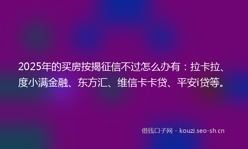 2025年的买房按揭征信不过怎么办有：拉卡拉、度小满金融、东方汇、维信卡卡贷、平安i贷等。