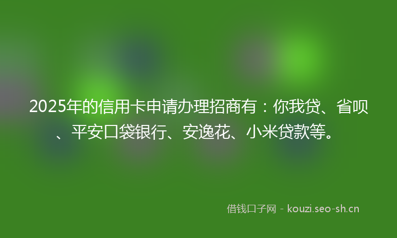 2025年的信用卡申请办理招商有：你我贷、省呗、平安口袋银行、安逸花、小米贷款等。